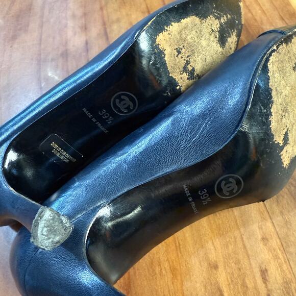 Vintage Chanel Women's Pump Heel Shoes 39.5 US 9 France Leather Slip on - Picture 10 of 13